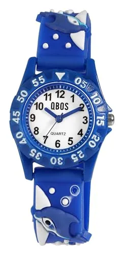 Qbos Kinderuhr Delfin Motiv Weiß Blau Analog Silikon Quarz Mädchen Junge Kids Delphin
