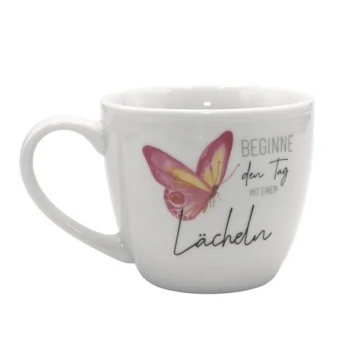 Dekohelden24 Tasse Maxi - Kaffeebecher Porzellan Motiv: Beginne den Tag mit einem Lächeln, Porzellan, Spülmaschinengeeignet.