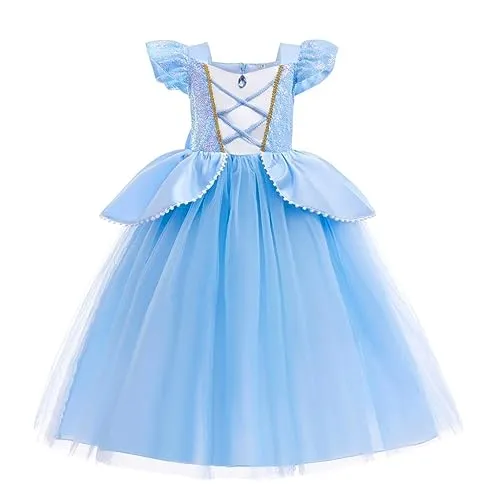 Lito Angels Prinzessin Cinderella Aschenputtel Kostüm Kleid Verkleidung für Kinder Mädchen, Größe 4-5 Jahre 110, Blau (Tag-Nummer 120)