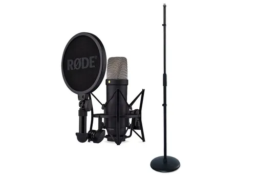 RØDE NT1 5th Gen Studio-Mikrofon mit Mikrofonständer - RØDE NT1 5th Gen Studio-Mikrofon in Schwarz, inklusive stabilen Mikrofonständer. Ideal für Gesang und Instrumente, bietet digitale Effekte für optimierten Klang direkt aus dem Mikrofon.
