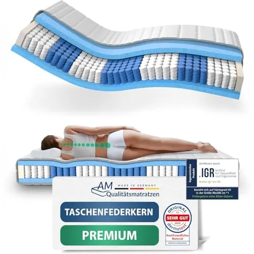 Produktbild AM Qualitätsmatratzen Premium Taschenfederkernmatratze 140x200cm H3