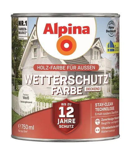 Alpina Wetterschutz-Farbe deckend Weiß 750ml seidenmatt