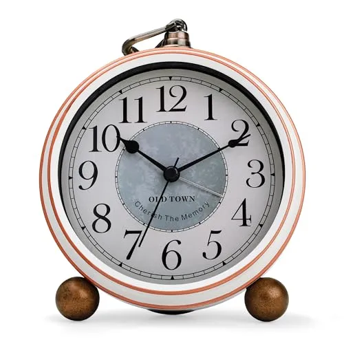 Lafocuse Wecker Analog Ohne Ticken, Groß Metall Wecker Beige, Antik Retro Tischuhr Vintage Batteriebetrieben für Nachttisch Schlafzimmer Büro 13.5cm