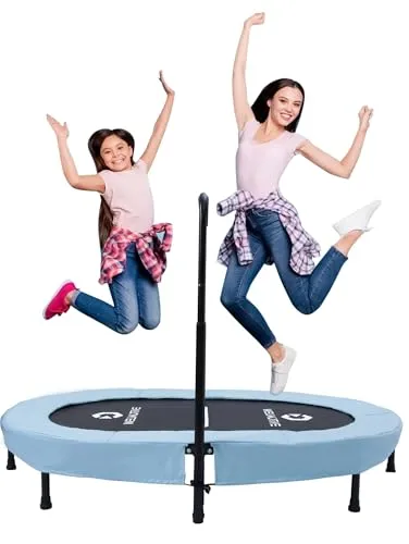 Produktbild Welmotive Ovales Trampolin 92×142 cm klappbar höhenverstellbarer Haltegriff geräuscharm bis 100 kg belastbar 40 Federn Fitness Training Diät Kinder Erwachsene Geschenk Geburtstag Weihnachten Hellblau