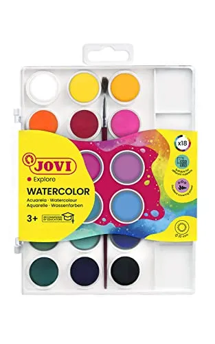 Jovi Wasserfarbkasten, 18 Wasserfarben mit Pinsel und Mischpalette