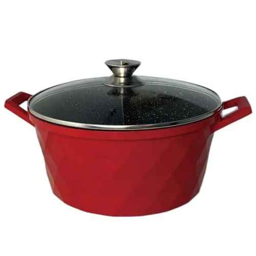 10 L Kochtopf aus Aluminiumguss mit Glasdeckel - Kochtopf 32 cm, induktionsgeeignet mit 3-schichtiger Marmorbeschichtung für perfekte Gar- und Bratergebnisse. Ideal für alle Herdarten und vielseitig einsetzbar.