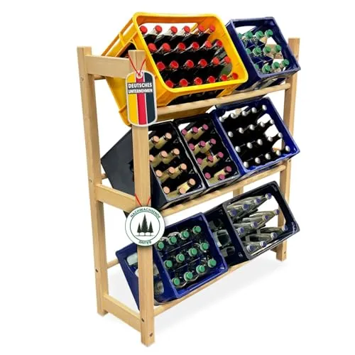 Coemo Getränkekistenregal THORE - Braunes Holzregal für 6 Kisten - Standregal aus robustem Holz für bis zu 6 Getränkekisten oder Obst- und Gemüsekisten, stabil und platzsparend, ideal für Küche oder Abstellraum.