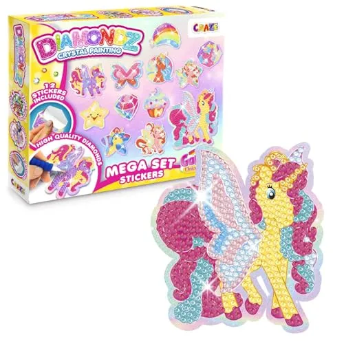 DIAMONDZ CRYSTAL PAINTING Mega Set Stickers Galupy Unicorn - Diamond Painting Kinder Aufkleber Set, DIY Diamant Malerei Bastelset, Mosaikherstellung für Kinder, 9 Farben