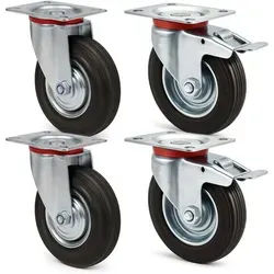 Wiltec Transportrollen Set 160mm mit Doppelstopp-Lenkrollen