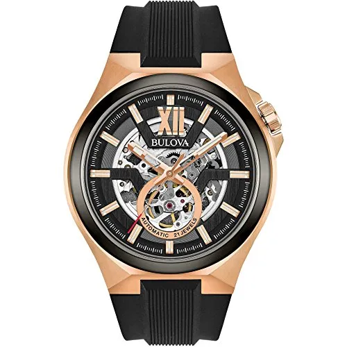 Bulova Herren Fashionuhr Classic in der Farbe Bicolor mit Gummiarmband, Gehäusedurchmesser: 46 mm, 98A177