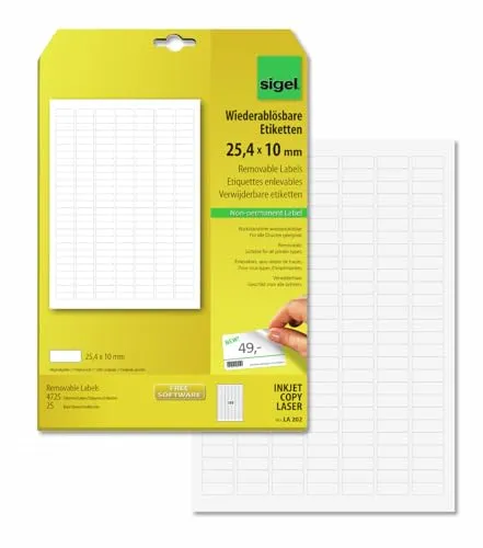 SIGEL LA202 Etiketten selbstklebend - Mini-Etiketten 25,4 x 10 mm, wiederablösbar und ideal für temporäre Beschriftungen
