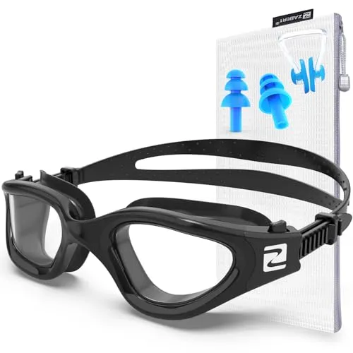 ZABERT Schwimmbrille für Herren Damen Erwachsene,W1 Profi Taucherbrille Schwimmbrillen Antibeschlag UV400-Schutz,Wettkampf Triathlon Schwimmbad, Schwarz Klar Gläser