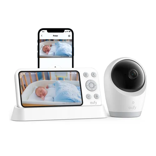 eufy Babyphone mit Kamera E21 – 4K UHD, 5-Zoll-Display - Babyphone mit Hybrid-WLAN und Offline-Modus für ständige Überwachung. 4K UHD mit Schwenk- & Neigefunktion, ideal für Eltern, die ihr Baby jederzeit im Blick haben möchten.
