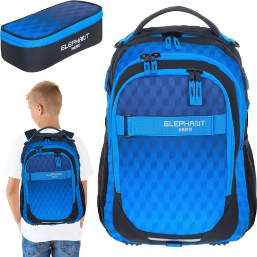 Schulrucksack Set 2 Teile Elephant Hero Signature Rucksack - Schulranzen Set mit geräumigem Rucksack und Mäppchen, ideal für Jungen. Mit Laptopfach und Super Soft Air 3D Polstertragesystem für höchsten Komfort.
