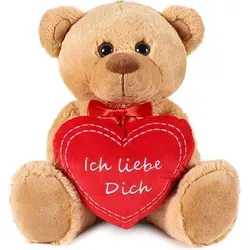 BRUBAKER Teddy Plüschbär mit Herz Rot - Ich Liebe Dich - 35 cm - Teddybär Plüschteddy Kuscheltier Schmusetier - Braun Hellbrau - Rot