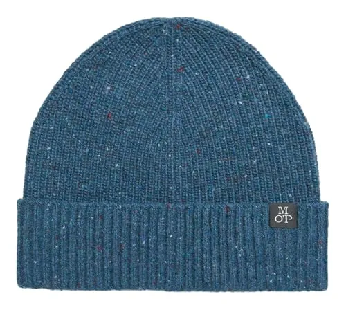 Marc O'Polo Herren Strickmütze Beanie aus Woll-Mix, Blau (Navy Gray) - Strickmützen für Herren: Hochwertige Woll-Mix Beanie mit breitem Umschlag für perfekten Komfort und zeitlosen Stil – ideal für die kalte Jahreszeit.