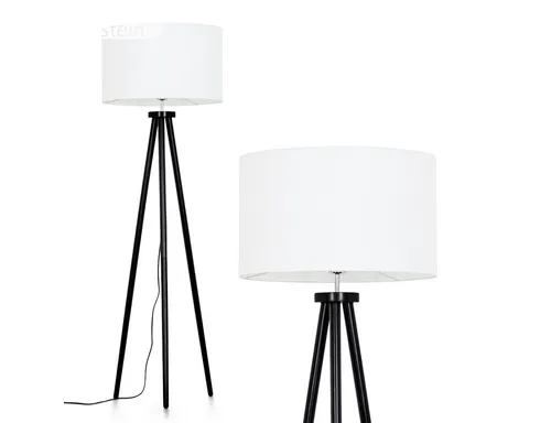 Hofstein Stehlampe aus Holz und Stoff in Schwarz/Weiß, skandinavisches Design - Elegante Stehlampe für den Innenbereich mit modernem skandinavischen Stil. Ideal für Wohnzimmer, Flur oder Schlafzimmer. Fußschalter und austauschbare E27 Fassung bieten Flexibilität.