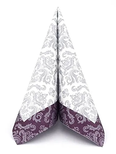 APARTina 50 Servietten Ornament Barock Silber stoffähnlich Airlaid, hochwertige stoffähnliche Servietten Einwegservietten Hochzeit Beere (Pflaume, 40 x 40 cm)