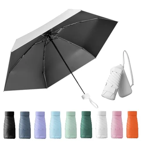 Wydexint Kleiner Regenschirm, portable folding umbrella, mini reise regenschirm, leichter Reiseschirm, taschenschirm, UV-faltbar mit Kapselbox, reisewasser- und winddicht für Männer und Frauen
