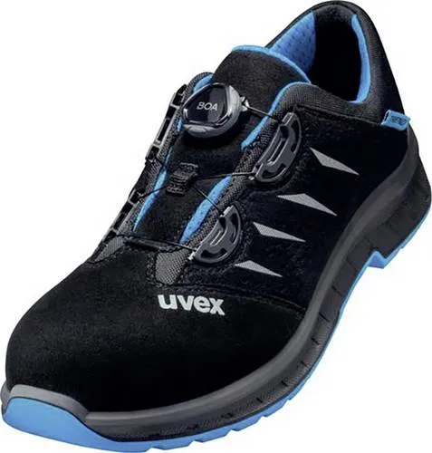 Uvex S1P Sicherheitshalbschuhe mit BOA Drehverschluss, Gr. 43 - Sicherheitsschuhe in Blau, ausgestattet mit einem praktischen BOA Drehverschluss für optimalen Halt und Komfort bei der Arbeit.