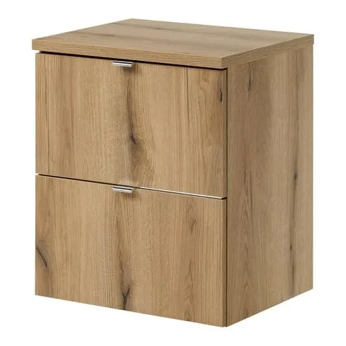 [en.casa] Waschbeckenunterschrank Skelbolu mit 2 Schubladen - Unterschrank fürs Bad in Eichenoptik, bietet zwei geräuschlose Softclose-Schubladen und maximiert Stauraum in kleinen Badezimmern.