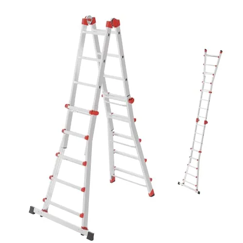 Hailo Teleskopleiter M80 4x5 Sprossen - 20 Stufen, max. Belastbarkeit 150 kg, leicht und platzsparend durch Aluminiumdesign