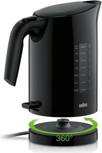 Braun Household WK 3100 BK Wasserkocher - 1,7 l, 2.200 Watt Schnellkochsystem, leise und sicher mit herausnehmbarem Anti-Kalk-Filter