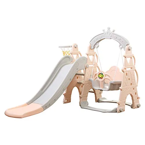 Sweety Toys 12701 Schaukel und Rutsche Spielset 3-in-1 - Freistehende Rutschen mit integriertem Basketballkorb und Soundbox, Eifelturmdesign, ideal für Kinder, fördert Spiel und Bewegung.