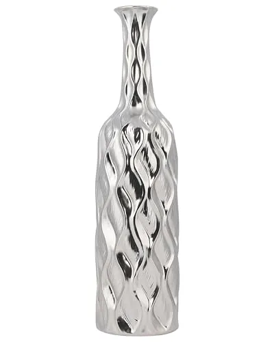 Beliani Silberne Dekovase aus Steinzeug, 45 cm - Moderne Dekovase aus hochwertigem Steinzeug in silberner Optik, bringt eleganten Touch in jeden Raum und ist besonders pflegeleicht.