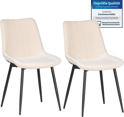 ALBATROS Esszimmerstuhl BOSA - 2er Set Beige - Retro Look Esszimmerstuhl mit hochwertigem Samtbezug, ergonomisch gepolstert für maximalen Sitzkomfort – ideal für stilvolle Esszimmer und Wohnzimmer.