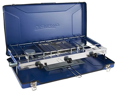 Campingaz Zweiflammkocher Vario Fold - Klappbar und vielseitig - Erdgas-Grill mit 2 leistungsstarken Brennern, ideal zum Kochen und Überbacken. Klappbar für einfachen Transport und Lagerung, inklusive Zubehör für Campingaz Gasflaschen.