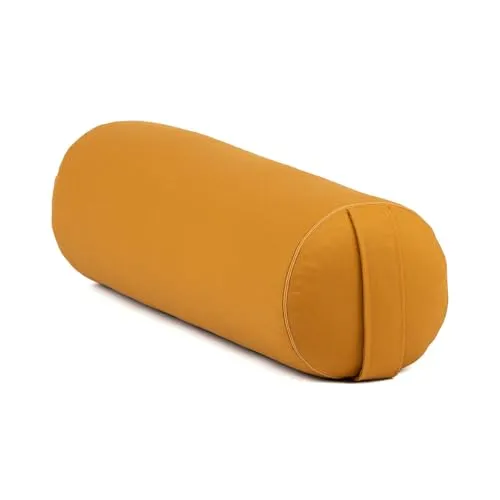 bodhi Yoga Bolster | ECO Serie | Yogarolle mit Kapok-Füllung | Waschbarer Bezug aus 100% Bio-Baumwolle | Yogakissen für Restoratives Yoga | Groß 65 x 22 cm (honig-gelb)