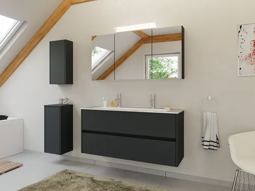 Magnolia Home Waschtisch Doppel-Badmöbel Set Taifun 4tlg. 120 cm Spiegelschrank & 2x Badschrank