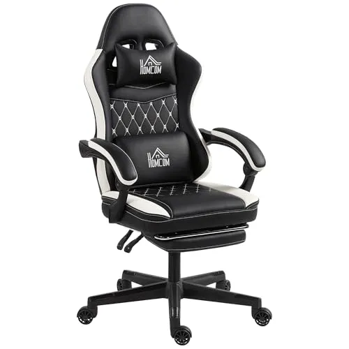 HOMCOM Ergonomischer Gaming Stuhl mit Fußstütze und Kopfkissen