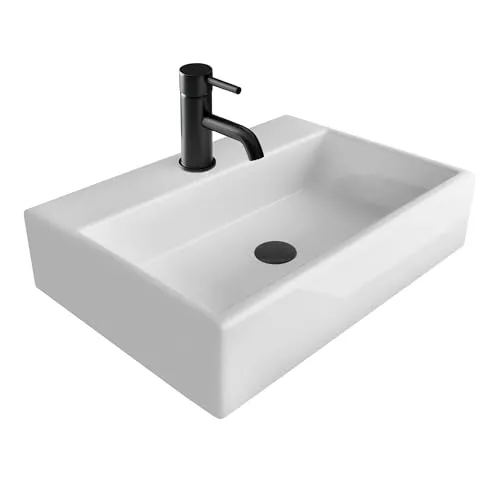 Alpenberger Waschbecken Gäste WC | Eckiges Handwaschbecken - Waschschalen aus hochwertiger Keramik mit hygienischer Nano-Beschichtung für mühelose Reinigung und langlebige Nutzung. Ideal für moderne Bäder und Gäste-WCs.