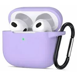 AirPods 3 Silikon Schutzhülle mit Karabiner, Soft Touch Case, stoßfeste Hülle, rutschfest, 360° Schutz, Lila - Lila