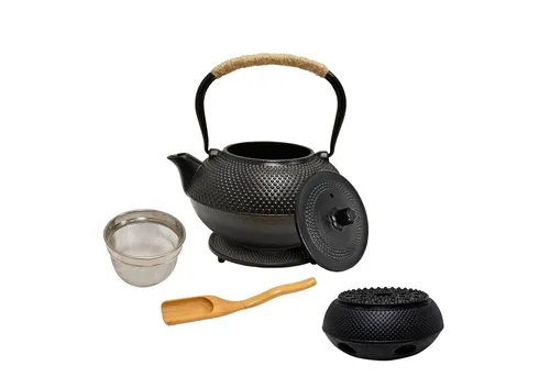 AD.CON Gusseisen Teekanne Schwarz 1.4L mit Edelstahl Sieb in schwarz von AD.CON