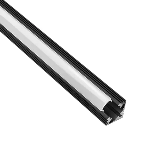tktrading24 A19 LED Profil Schwarz mit Abdeckung - Premium Eckprofil 90° - 2m milky