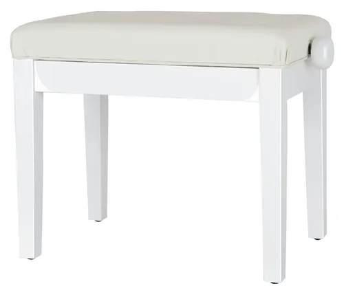 Classic Cantabile Pianobank Modell D Weiß Hochglanz - Zubehör für Tasteninstrumente - Hochwertiger, höhenverstellbarer Klavierhocker mit elegantem weißen Kunstlederpolster und stabiler Holzkonstruktion für optimalen Sitzkomfort.