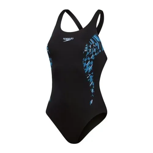 Speedo Eco+ Placem Badeanzug in Schwarz - Größe 38 - Bademode aus recyceltem Polyester, chlorbeständig und schnelltrocknend für optimalen Komfort im Schwimmbad.