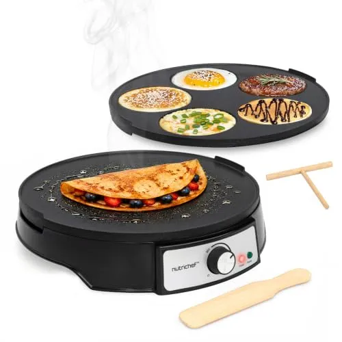NutriChef Crepes Maker 32 cm mit Abnehmbarer Wendeplatte