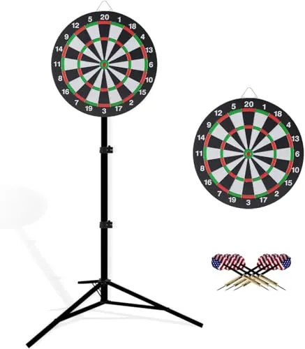 Dartboard mit Ständer, 86-188 cm höhenverstellbarer Dartboardständer, 46 cm Dartboard, Stabiler Dreifuß, tragbares Design mit 6 Darts für Reisen, zu Hause, Kneipen oder Outdoor-Spiele