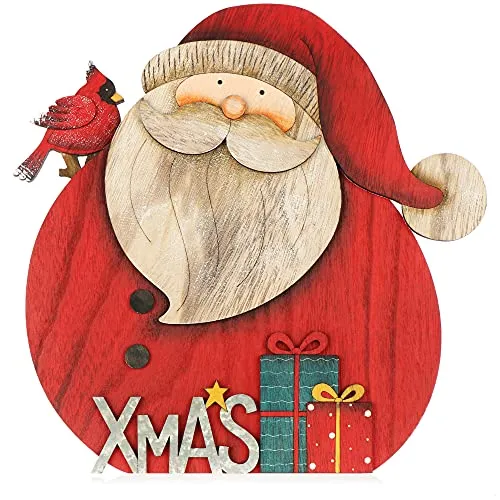 com-four® Dekorativer Aufsteller für Weihnachten - Weihnachtsmann aus Holz zum Hinstellen - Weihnachtsdekoration zum Verzieren und Verschenken (Santa - rund)