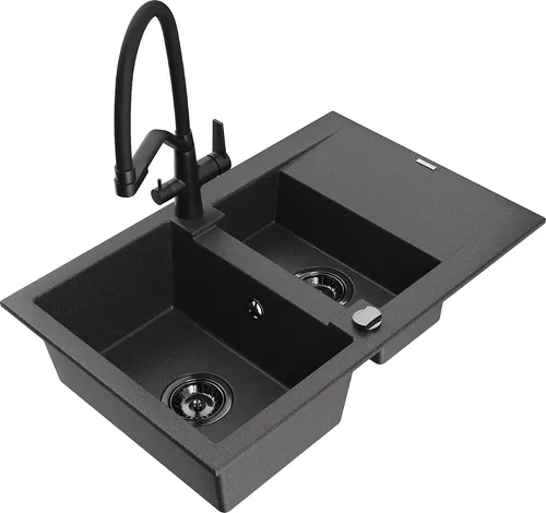 Mexen Gaspar Granitspüle 1,5-Becken mit Duo Mischbatterie in Schwarz
