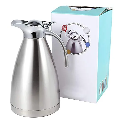 Thermo Pot, Kaffeekanne,Teekanne 1 5l Edelstahl Edelstahl Kaffee Teekanne Doppelwandige Vakuumisolierte Thermo Jug WäRmflasche Mit Griff(1.5l-Silber)