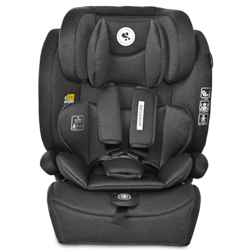 Lorelli Auto Kindersitz 9-36kg Adventure i-Size 76-150 cm, mitwachsender Autositz für Kinder, Babysitz, Autokindersitz, Einstellbare Kopfstütze, 5-Punkt-Sicherheitsgurt, schwarz