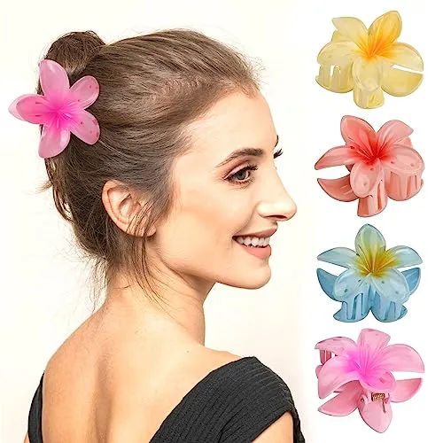 Nivofu 4 Stück Hawaii Blumen Haarspangen, Niedliche Acryl-Haarklammern für Frauen, Bunte Haarspangen Damen Rutschfest Haarklammern, Rutschfeste Haar Jaw Clips Haarstyling-Zubehör für Frauen Mädchen