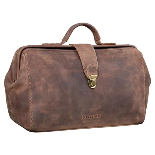 STILORD 'Percy' Arzttasche Leder Vintage Arztkoffer - Aktentasche aus echtem Rindsleder im 50er Jahre Stil, ideal für Ärzte und Medizinstudenten. Praktische Fächer und sicherer Stand, perfekt organisiert für Hausbesuche.