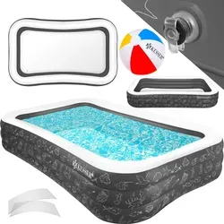KESSER Aufblasbarer Familienpool - Anthrazit - Swimmingpool für Kinder und Erwachsene, 56 cm hoch und ideal für entspannte Sommertage im Garten.