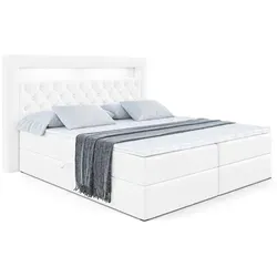 ALTDECOR Boxspringbett NOEL GOLD 200x200 cm - mit Matratze und Topper - Hochwertiges Boxspringbett mit 20 cm hoher Matratze (H4) und 4 cm Topper, inklusive Bettkästen für Stauraum und LED Licht - ideal für erholsame Nächte.